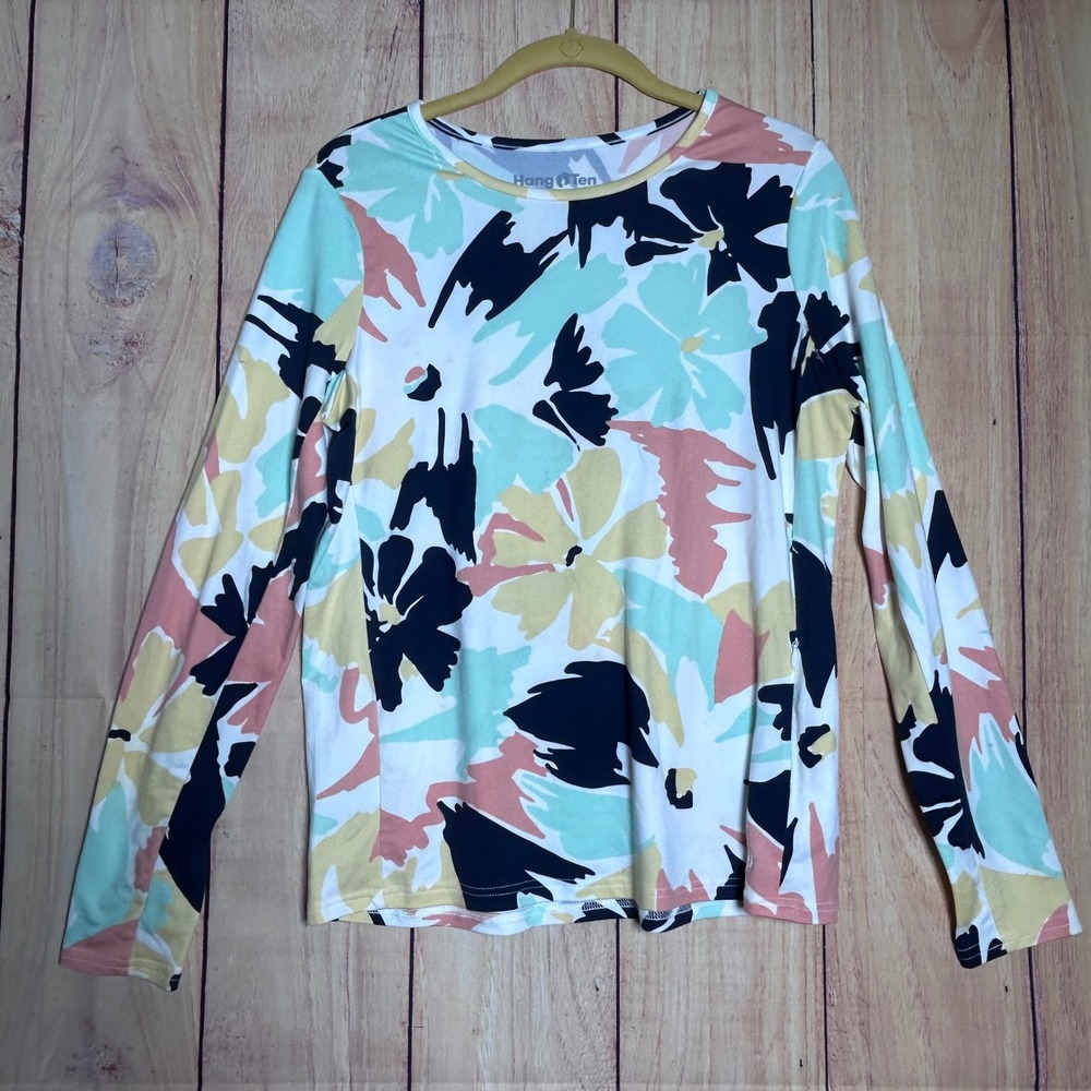 Hang Ten Sun Shirt Womens S Multi Color Floral UPF 50 Long Sleeve Surf Sporty